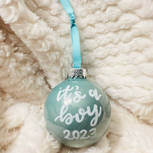 Personalized Gender Reveal 2.6" Glass Christmas Ornament