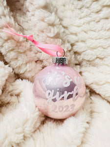 Personalized Gender Reveal 2.6" Glass Christmas Ornament